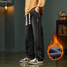 青少年痞帥炸街秋冬加絨直筒牛仔褲 美式潮流hiphop高街時尚直筒褲
