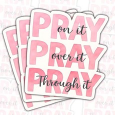 3피스 Pray On It Over Through 스티커 기독교 신앙 비닐 데칼 노트북 물병 자동차 저널용 영감을 주는 성경 구절 신자를 위한 선물 (7.6cm(3인치, 3in