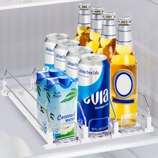 미니 냉장고용 수노야 음료 정리함 자동 푸셔 디스펜서 맥주 병용 소다 캔 2캔 3열깊이 2.2 x 너비 9.9 흰색, 12.2"D x, White