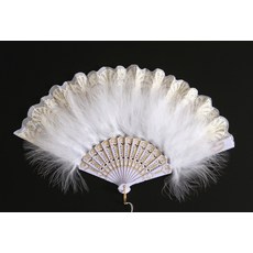 精緻蕾絲羽毛扇 白色摺疊扇 夏季消暑時尚配件, 羽毛白, 1個