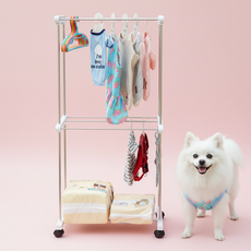 로미엄 강아지 옷걸이행거 옷장 2단 이동식 펫용품 옷 정리, 1개