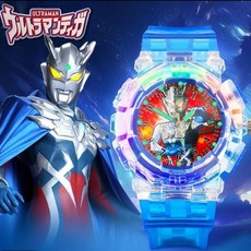 七彩閃燈超人發光手錶兒童卡通高顏值賽羅迪迦奧特曼手錶一鍵發光