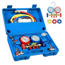 AC 게이지 3방향 매니폴드 세트 R134a R12 R22 R502 자동차 HVAC 게이지 1.5m(5피트) 3색 호스 포함, AC 게이지 3방향 매니폴드 세트, R134a R12