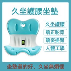 辦公室護腰一體式記憶棉坐墊久坐座椅墊矯正坐姿椅墊家用腰部靠墊, 活力藍