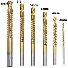 高速鋼4241鍍鈦階梯鑽套裝 (6件組) 三角柄鑽頭 寶塔鑽 木工拉槽鋸鑽組合, 1個, 拉槽鉆-6支（只有拉槽鉆）-袋裝