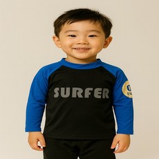 강추 남아 수영복 파랑 레터링 물놀이룩 래쉬가드 상의