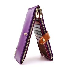 ANDOILT 여성용 천연 가죽 지갑 RFID 차단 신용 카드 홀더 지퍼 휴대폰 핸드백 퍼플 & 브라운 클로저 153596