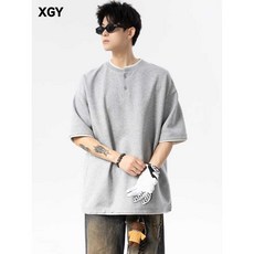 헨리넥 레이어드 반팔 티셔츠 루즈핏 남성 여름용 베이직 캐주얼 반팔티