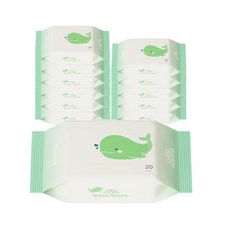 고래를구하는물티슈 그린웨이브 고평량 생분해 제로플라스틱 아기물티슈 휴대형 20매 12팩, 12개, 20개입, 70g