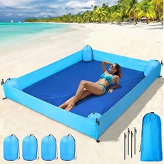 Breling 해변 담요 방수 모래 방지 180.9 x 142.2cm(73 56인치) 대형 담요 휴대용 피크닉 매트 측면 벽 포함 샌드백 4개 및 말뚝 가족 공원 야외