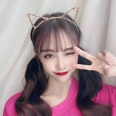 蕾絲貓耳朵髮箍 可愛網紅洗臉髮箍 性感兔耳朵COS化妝髮飾, 1個, 貓耳朵黃色髮箍