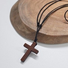 [1+1] 실속 고급 길이조절 우드 십자가 가죽끈 목걸이 룸미러 걸이 생활 감성 선물 추천