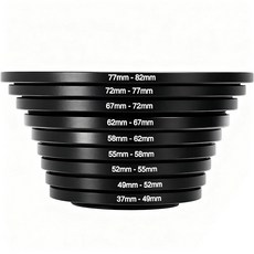 82mm-37mm 스텝 다운 렌즈 필터 어댑터 링 카메라 렌즈 필터 금속 스테핑 링 키트 블랙 82mm 렌즈와 37mm UV/ND/CPL 필터 스레드 렌즈 액세서리 호환, 스텝업 링 9개(37-82)