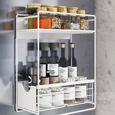 주방수납함 냉장고 자석 슬라이딩 수납함, 2단 화이트