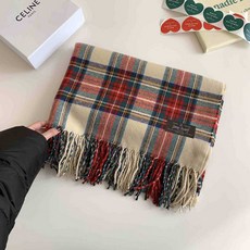 芝士商店 韓版針織圍巾 韓系紅色格子圍巾女 冬季復古網紅格紋保暖針織圍脖