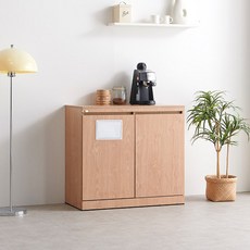 가구의서 다용도 분리수거 휴지통 수납장 2단 선반형 800x400x730mm, 오크