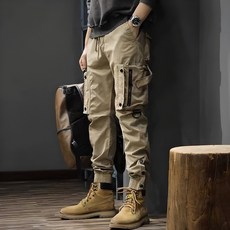 男款水洗剪裁彈力鬆緊腰工裝束口褲 YXP16