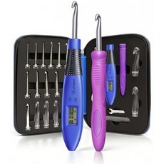 스티치 카운터가 있는 가벼운 크로셰 후크 세트 18가지 크기의 교체 가능한 바늘이 키트 2단계 리드가 에르고노믹 및 뜨개질을 위한 디지털 카운터, blue-18 Sizes