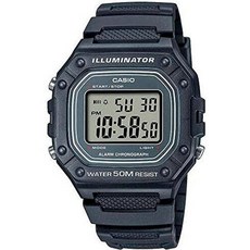Casio W218H 시리즈 | 남성용 디지털 시계 | 50M WR | 1/100초 스톱워치 | 100 SEC 크로노그래프 | LED 백라이트 | 카운트다운 타이머 | 일일 알, W-218H-3AVDF, Black/Green, 1개