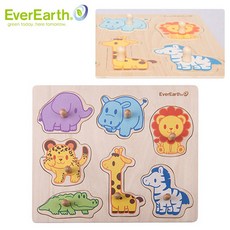 끄니스토어 원목 꼭지퍼즐 사파리 모양맞추기 나무블럭