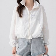 여성 바람막이 경량 자외선 일상복 바람막이 간절기 스탠드넥 데일리 아우터 스트링 루즈핏 점퍼 크롭 얇은