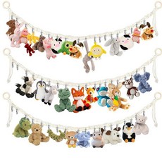 Dorblely Hanging Plush Animal Storage Set of 3 - Bohemian Hammock Corner for Room Decor Macrame S, 3 beige