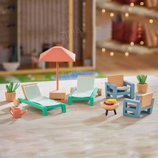 ZIPIA 원목 인형의 집 돌하우스 하우스 놀이 인형 가구, J. 핑크캐주얼세트