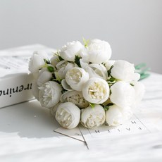 攝影道具假花27頭牡丹小把束 新娘手捧花玫瑰仿真花, 1個, 小把束一束白色27頭 多束更好看