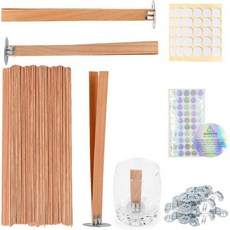 캔들 만들기 심지 Ziosxin 100개 무연 체리 우드 오래 지속되는 불꽃 쉽게 타오르고 스탠드와 글루 도트가 있는 코어 DIY 제작을 위한 경고 라벨