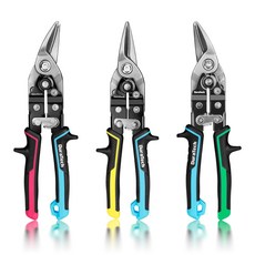 DuraTech 3PC 함석가위 항공 철판 가위 롱 양철가위 직선형 클래식 세트 다용도 가정용 휴대용 알루미늄 구리 금속 와이어 철판 두꺼운 판지 PVC 커트가능, 1세트, CR-V STEEL