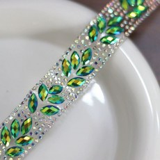 반짝이 비즈 의류 리폼 보석 테이프 장식 큐빅, 그린AB 90cm, 1개