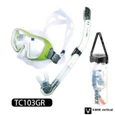 游龍潛水 V.DIVE TC103 專業潛水面鏡呼吸管套裝組 (送收納桶裝), TC103GR 綠框