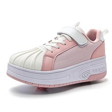 Umerigo 롤러 스케이트 슈즈 아동용 남아 여아 휠 라이트 업 LED 패션 스니커즈 핑크 화이트. 5 빅 키즈