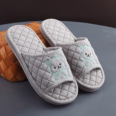 [Cool Share] 3중 쿠션 폭신 퀼트 면 거실화 층간소음방지 실내슬리퍼 실내화, 수줍곰 블루, 1개