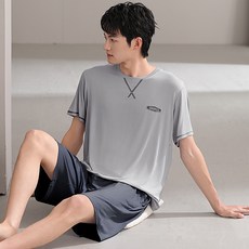 ANYOU 남자 편안한핏 반팔잠옷세트 부드러운착용감 모달원단 여름잠옷세트