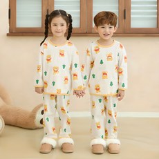 olomimi 童款30支棉滿版小熊印花9分袖居家服套裝