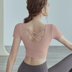 캡내장 백스트랩 스포츠 반팔 크롭 탑 요가 헬스 등산 필라테스 운동 복 상의 스판 체형 뱃살 커버 옷 브라 폴 웨어