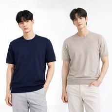 여름 COOL 솔리드 라운드 반팔 니트 티셔츠 남자 남성 머슬핏 무지 카라넥 브이넥