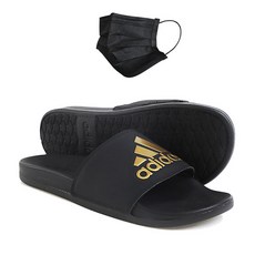 adidas 愛迪達 ADILETTE COMFORT運動拖鞋+平面口罩, 245, 黑金