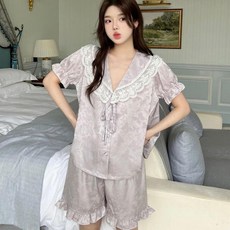 薄款冰絲提花蝴蝶睡衣女 夏春秋家居服