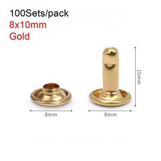 100 세트 스크류 가죽 칼라 장식 리벳 스터드 6/8/10mm 더블 캡 스팟 네일 의류 액세서리 가방, gold-8x10mm