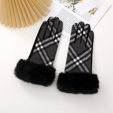女士秋冬格紋毛絨保暖手套