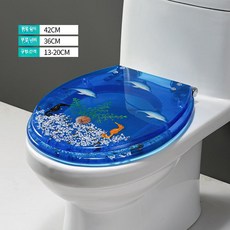 수지 화장실 뚜껑 두꺼운 U자형 가정용 디자인, 1L, 하늘색 돌고래 해마 스테인레스 스틸 느린 하강