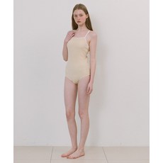 라미네즈 LAMINEZ 스트라이프 오픈 백 스윔수트 - 옐로우