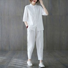 법복 계량 한복 여름 상하세트 모시 절복 퓨전 개량, 1개, 흰색 반팔 정장