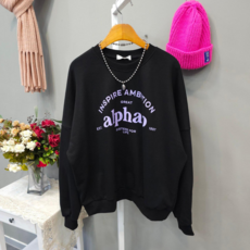 알파 레터링 드랍숄더 오버핏 라운드넥 면 긴팔 맨투맨