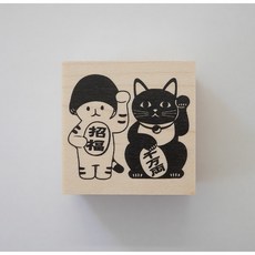 4legs 蘑菇貓 木製橡皮印章 招財貓, 1個