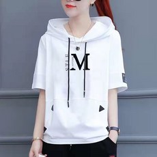 MOSAIRATION 여성 반팔 루즈핏 빅사이즈 여름 캐주얼 프린트 여유핏 심플 베이직 데일리 트렌디 후드티셔츠 B0042818