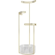 Umbra엄브라 299471491 테소라 3단 주얼리 스탠드 귀걸이 홀더 액세서리 정리 및 진열 화이트/니켈, Stand, Glass/Brass, 1개