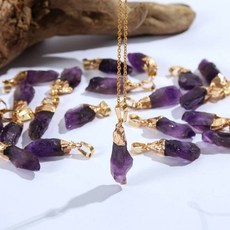 광물 표본 상자 1Pc 천연 자수정 석영 크리스탈 펜던트 골드 캡 치유 거친 돌 부적 선물, 광물 표본 상자 1Pc 천연 자수정 석영 크리스탈 펜던